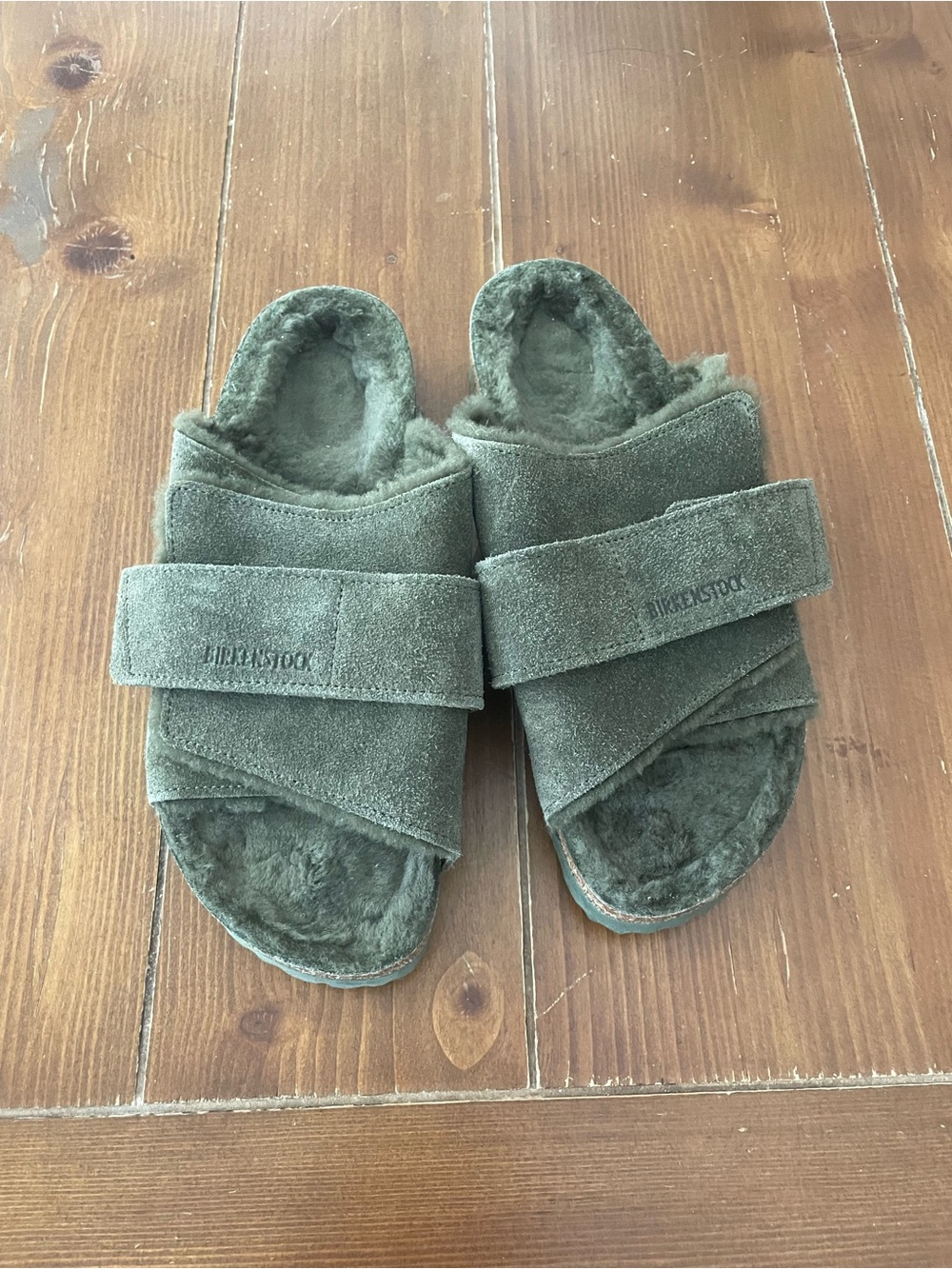 Birkenstock Olive Green Plush Slide Sandals with Adjustable Straps NWOT - Picture 3 of 6